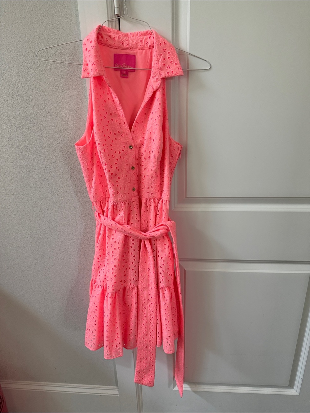 Lilly Pulitzer Salmon Pink Eyelet Midi Dress